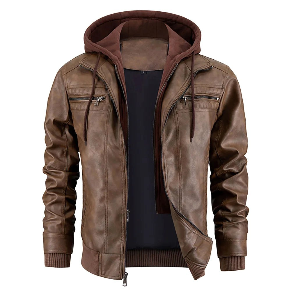 Reginald | Women's Leather Hooded Winter Coat, Slim-Fit Autumn Coat | Animated Apparel