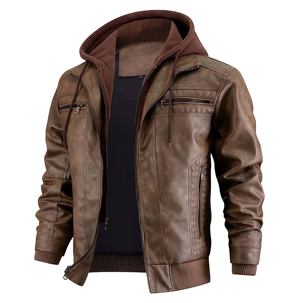 Reginald | Women's Leather Hooded Winter Coat, Slim-Fit Autumn Coat | Animated Apparel