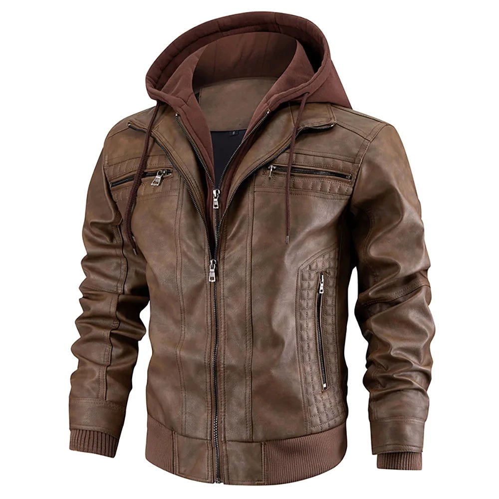 Reginald | Women's Leather Hooded Winter Coat, Slim-Fit Autumn Coat | Animated Apparel
