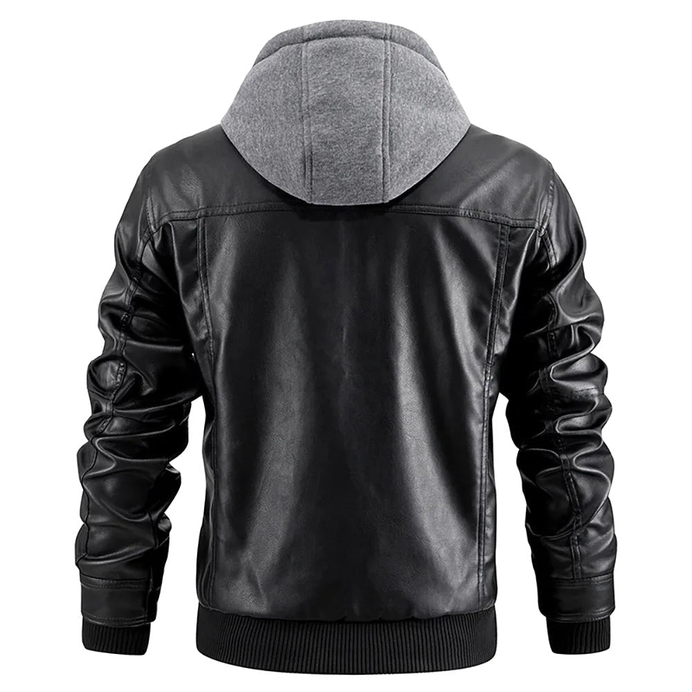 Reginald | Women's Leather Hooded Winter Coat, Slim-Fit Autumn Coat | Animated Apparel