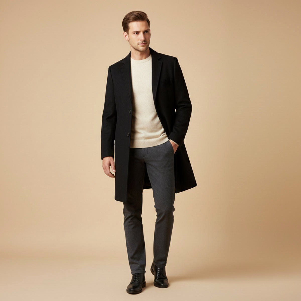 Reid | Men's Tailored Long Coat, Smart Winter Coat | Animated Apparel