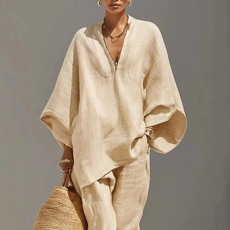 Riley | Women's Batwing Sleeve Two-Piece Set - Apricot