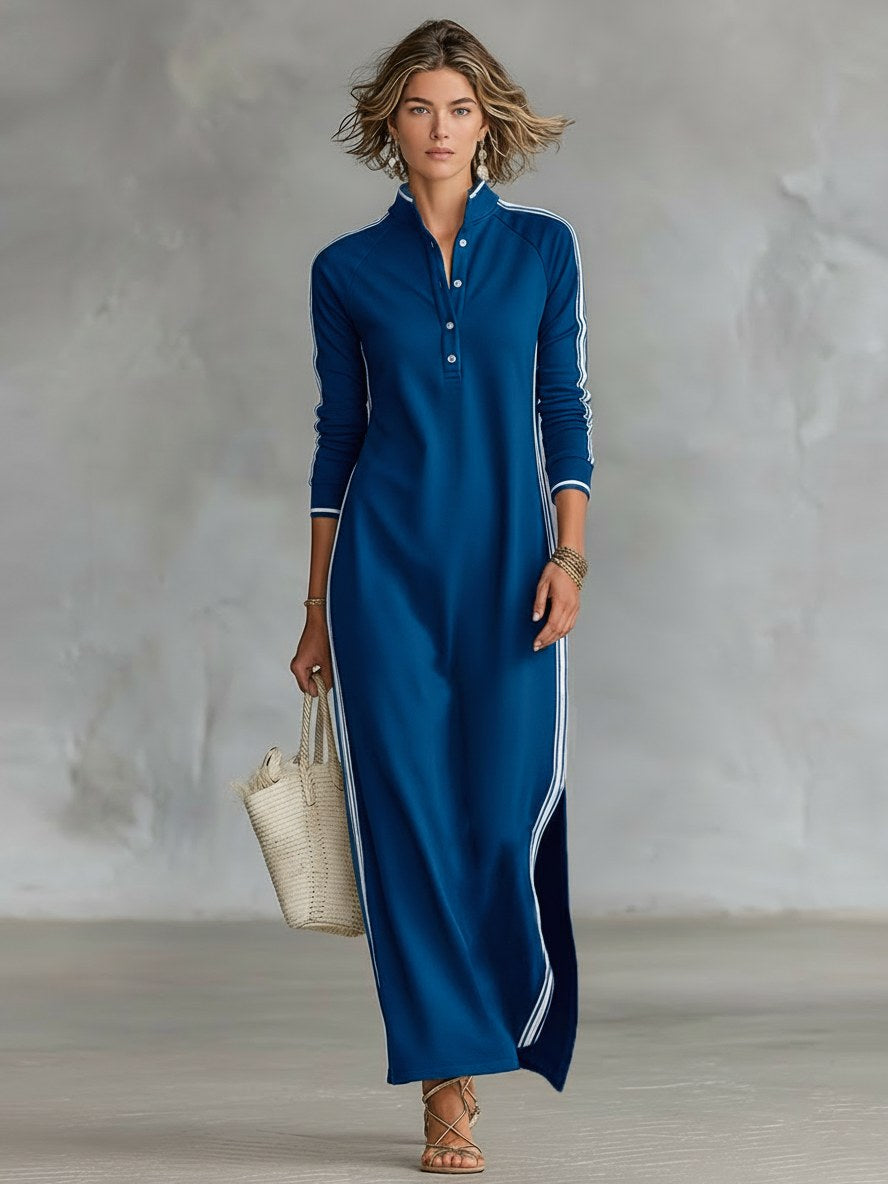 Riley | Women's Button-Down Collar Sweatshirt Maxi Dress - image 5