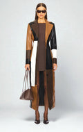 Kennedy | Women's Leather Jacket with Quilted Panels, Fitted Autumn Jacket | Animated Apparel | Brown Colorblock