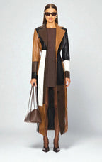 Kennedy | Women's Leather Jacket with Quilted Panels, Fitted Autumn Jacket | Animated Apparel | Brown Colorblock