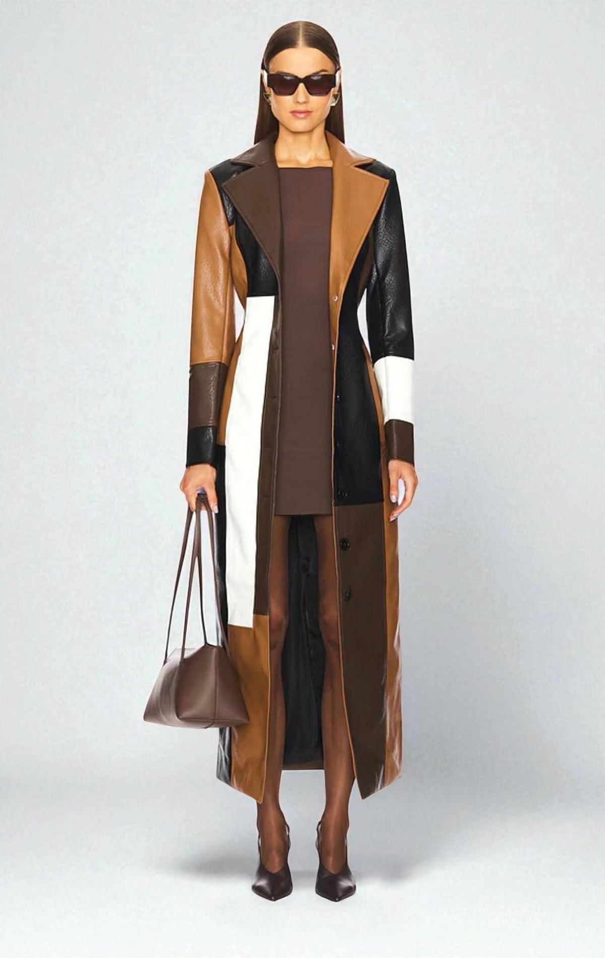Kennedy | Women's Leather Jacket with Quilted Panels, Fitted Autumn Jacket | Animated Apparel | Brown Colorblock