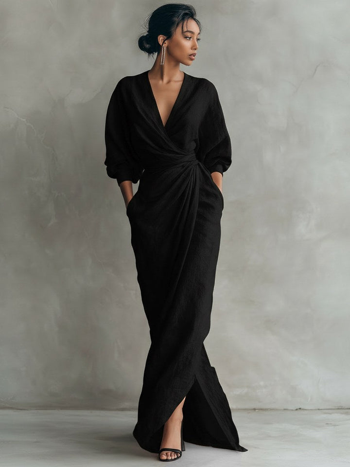Riley | Women's Pink V-Neck Linen Blend Maxi Dress - image 4