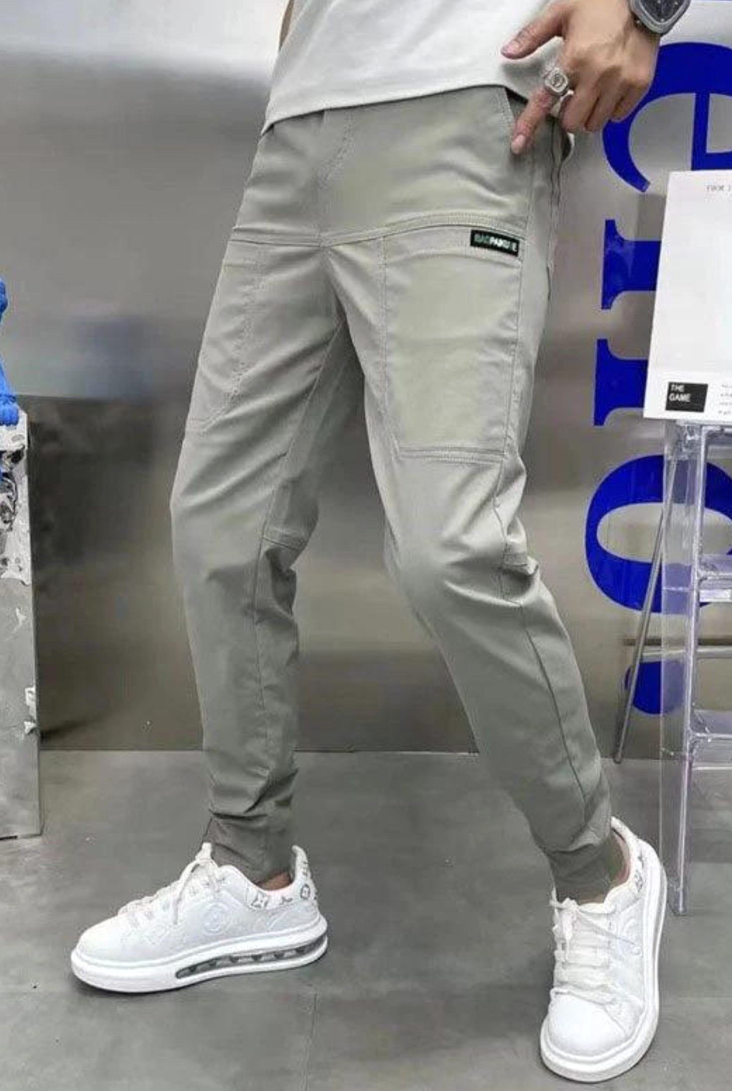 Robert | Men's Stretch Cargo Trousers, Lightweight Flexible Trousers | Animated Apparel | Light Grey