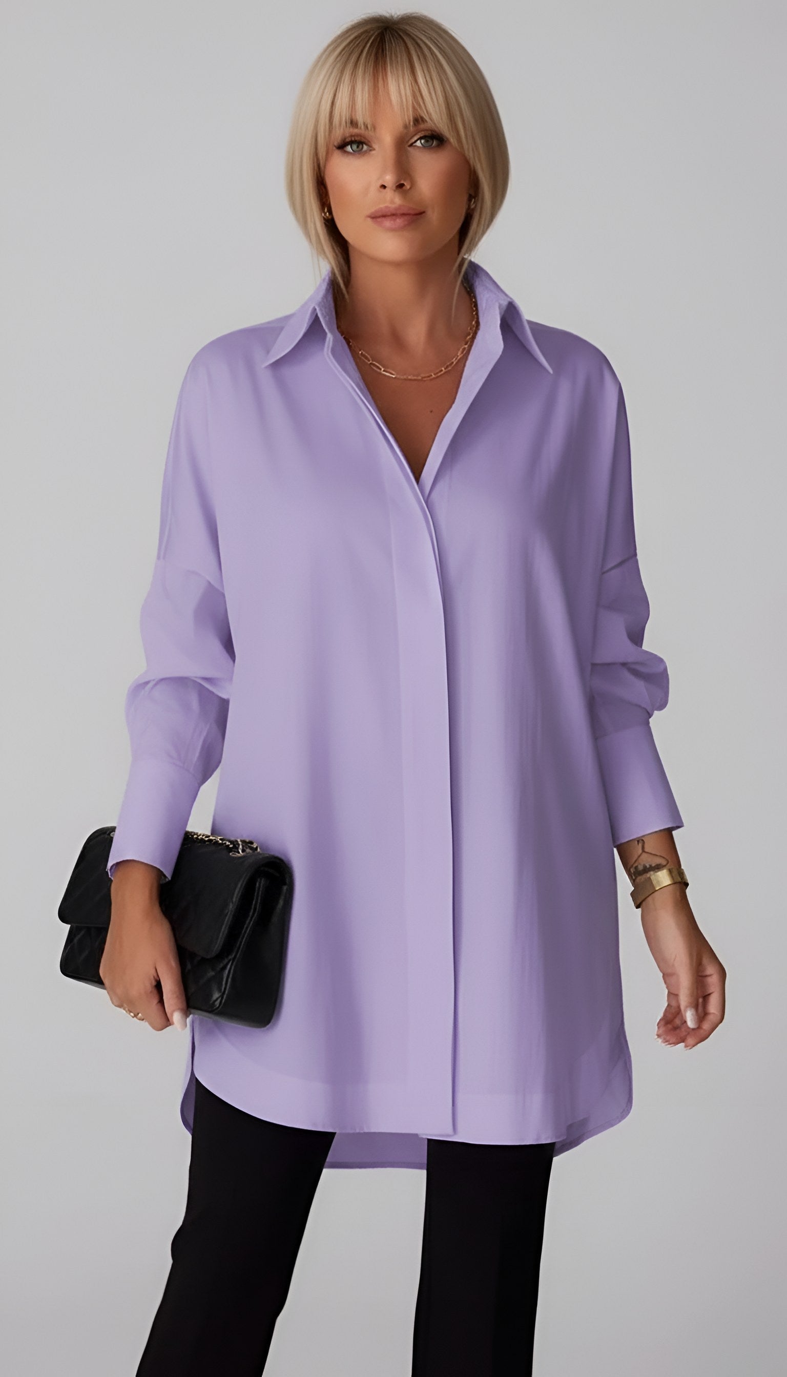 Romane | Women's Oversized Cotton Shirt, Button-Front Blouse | Animated Apparel
