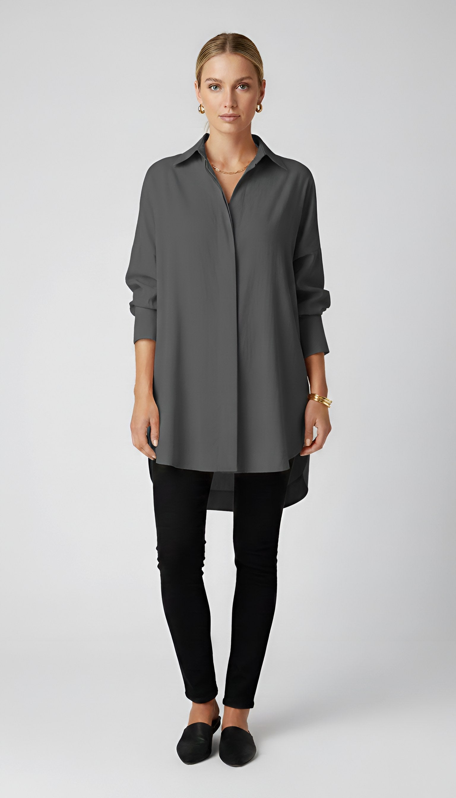 Romane | Women's Oversized Cotton Shirt, Button-Front Blouse | Animated Apparel