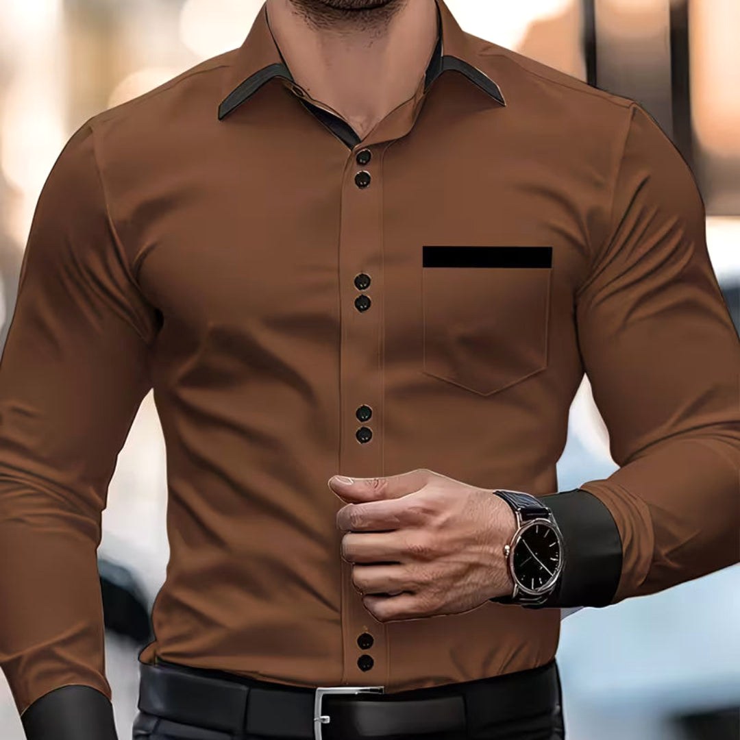 Kai | Men's Classic Collared Shirt, Button-Front Dress Shirt | Animated Apparel