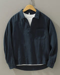 Rory | Men's Cotton-Linen Popover Shirt, Half-Button Relaxed Shirt | Animated Apparel | Navy