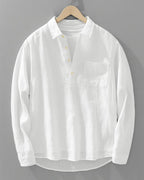 Rory | Men's Cotton-Linen Popover Shirt, Half-Button Relaxed Shirt | Animated Apparel | White