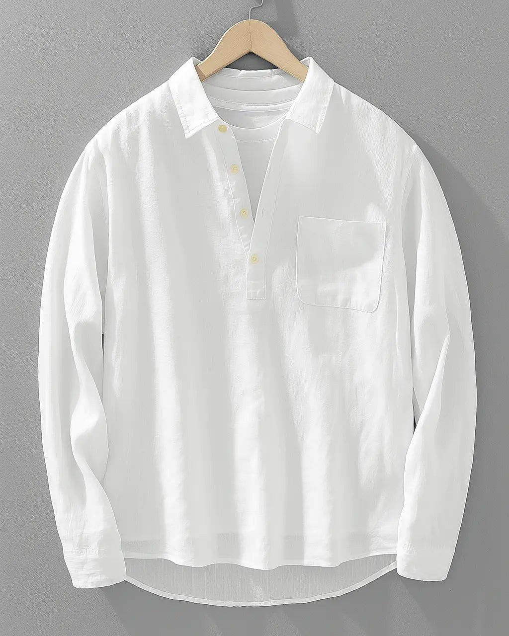 Rory | Men's Cotton-Linen Popover Shirt, Half-Button Relaxed Shirt | Animated Apparel | White