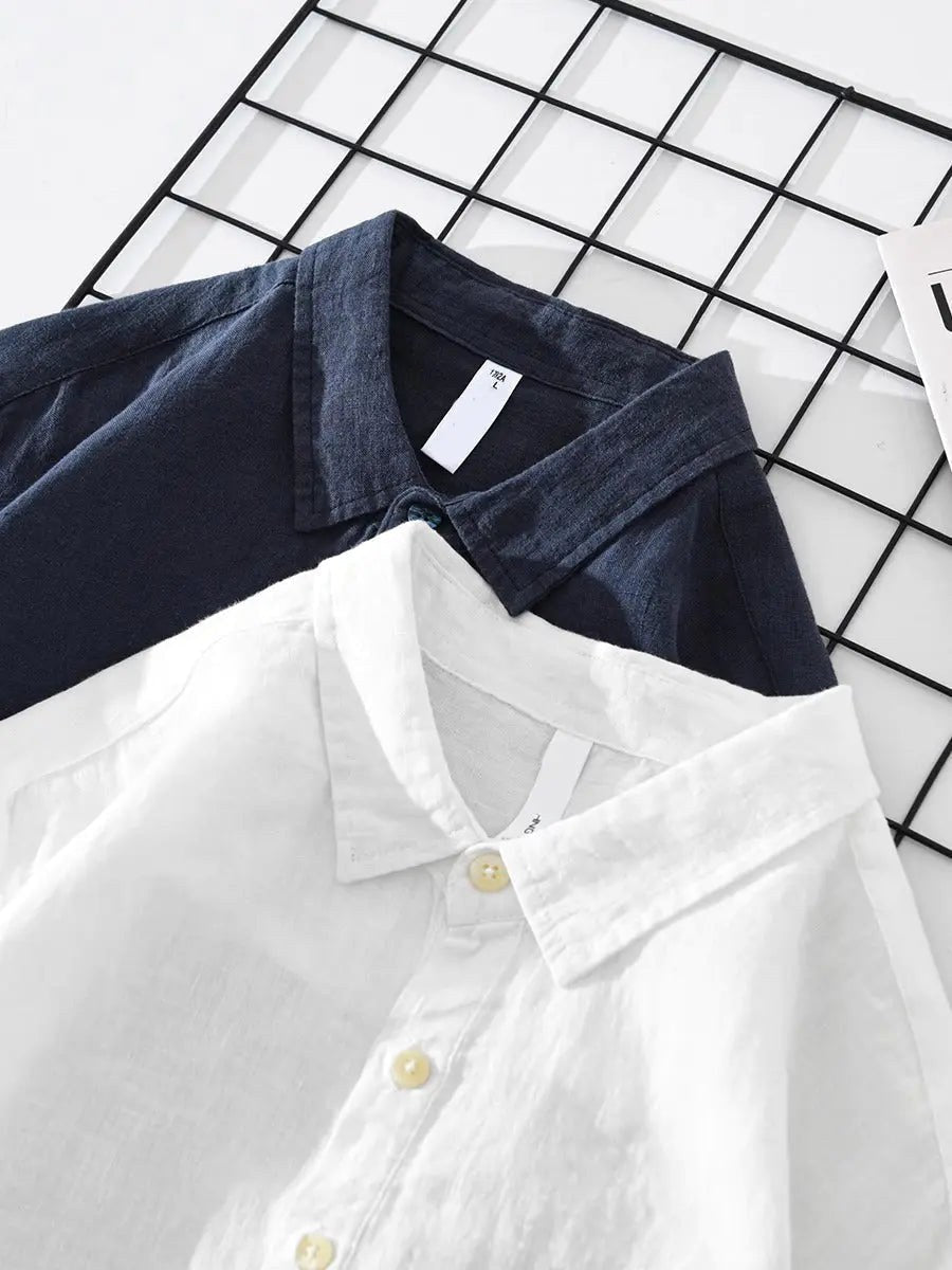 Rory | Men's Cotton-Linen Popover Shirt, Half-Button Relaxed Shirt | Animated Apparel