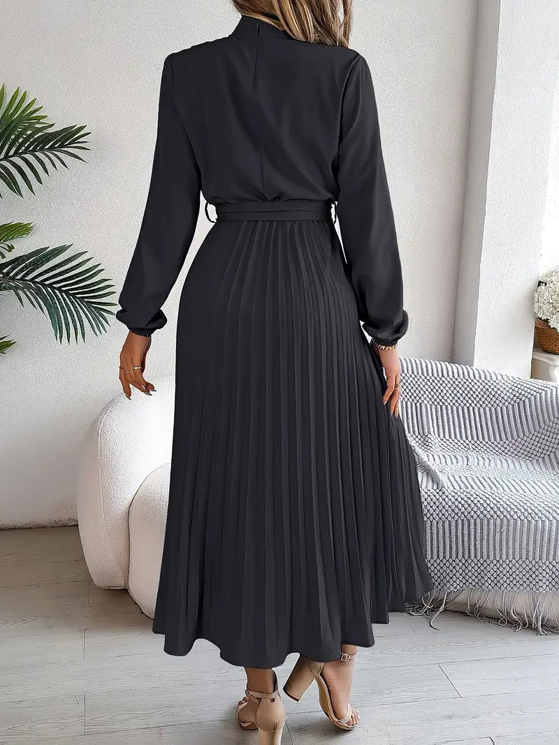 Rosalie | Women's Long Sleeve Pleated Belted Dress - image 12