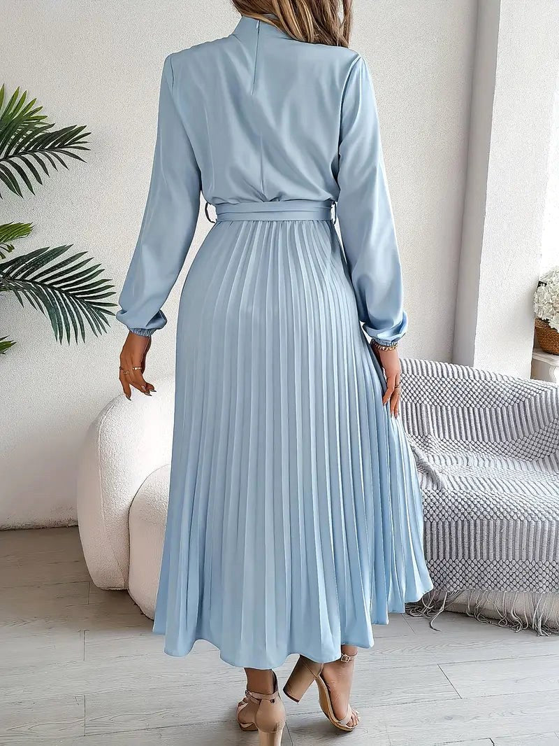 Rosalie | Women's Long Sleeve Pleated Belted Dress - Green