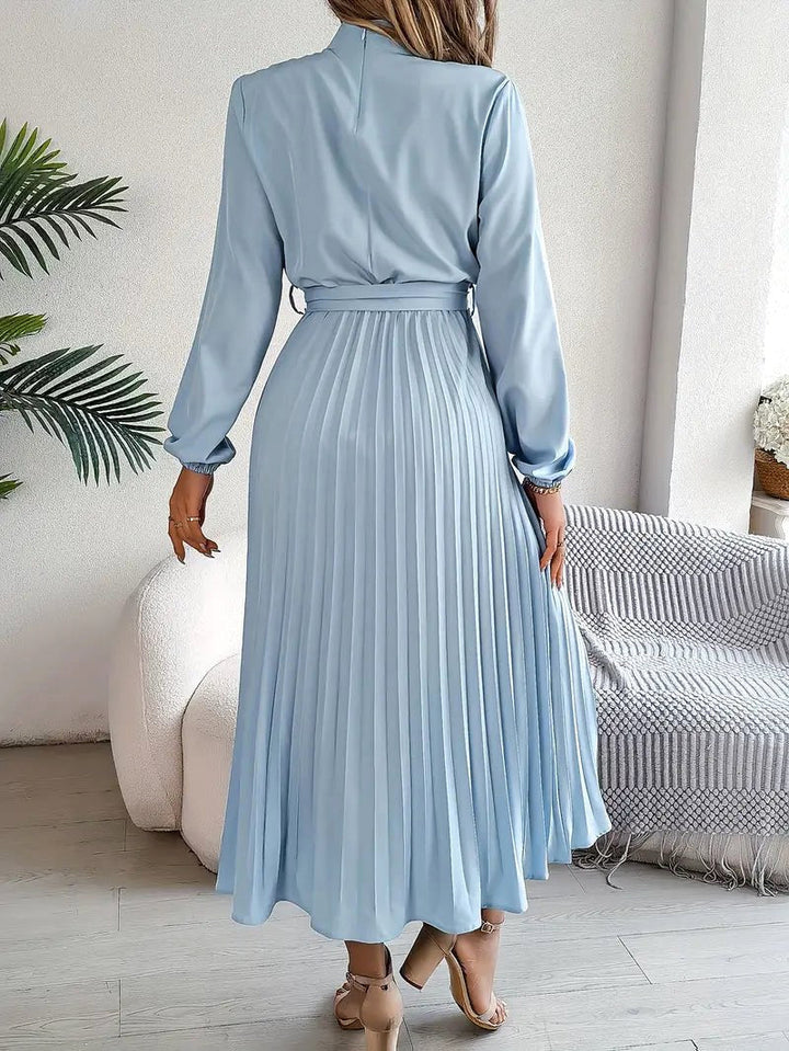 Rosalie | Women's Long Sleeve Pleated Belted Dress - Green