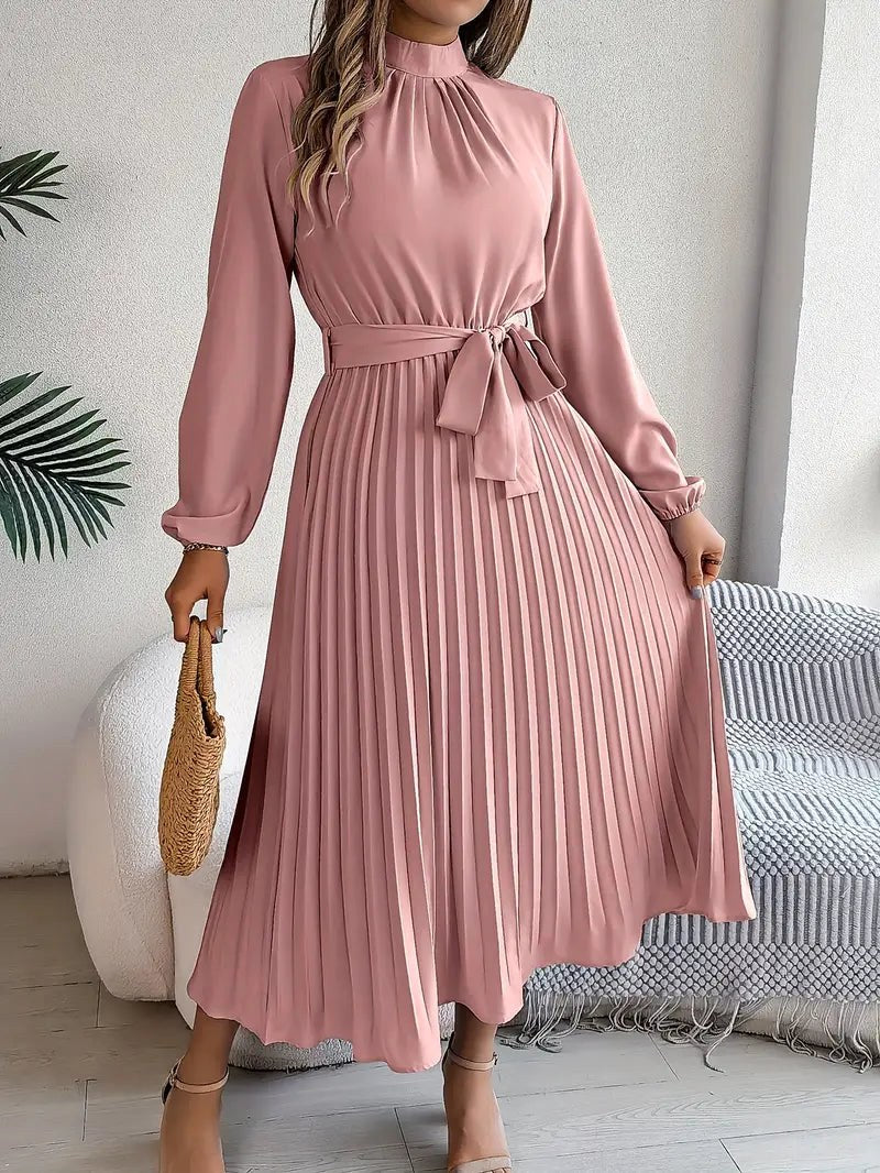 Rosalie | Women's Long Sleeve Pleated Belted Dress - image 7