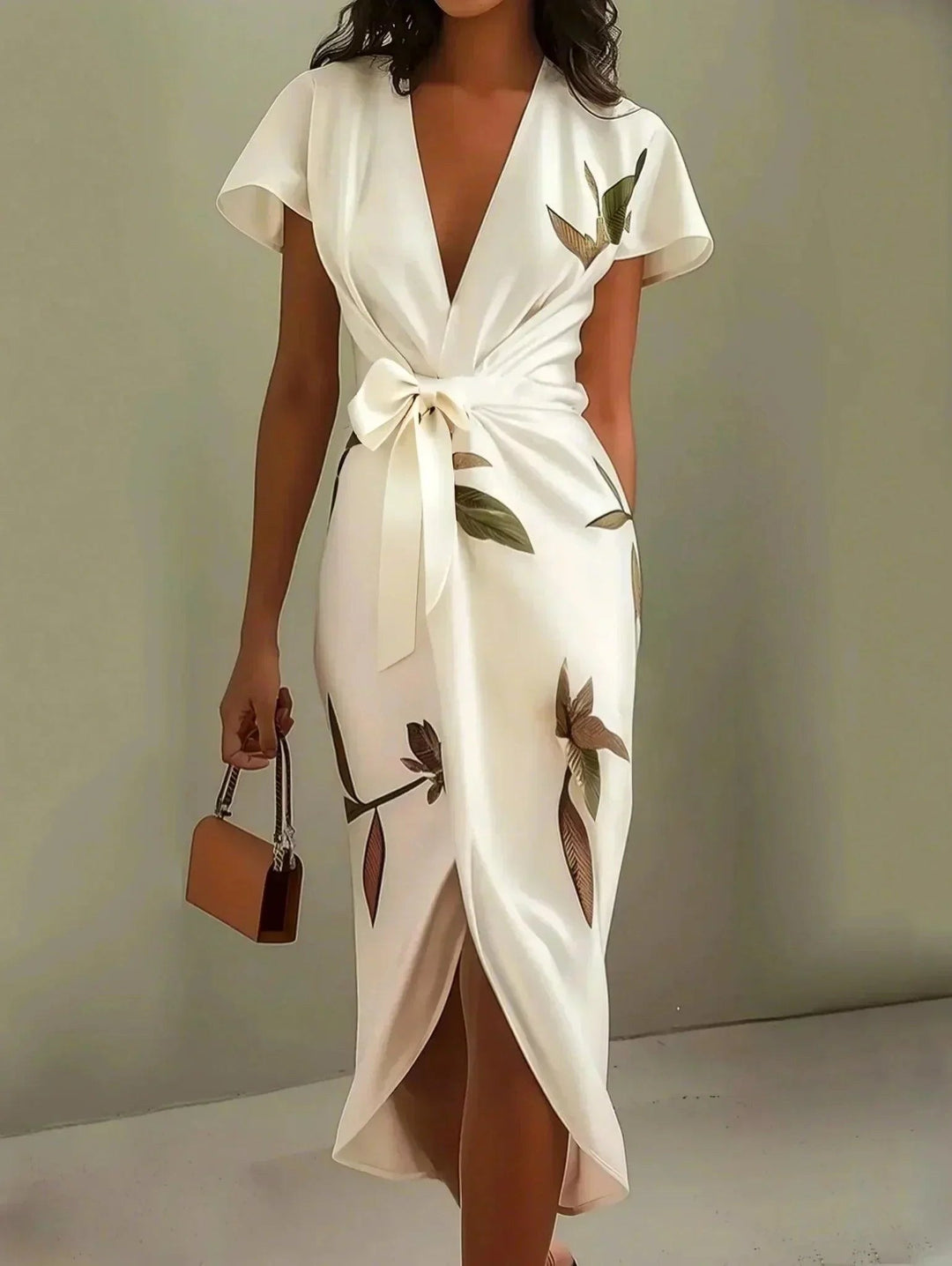 Rose | Women's Wrap Midi Dress with V-Neckline - White