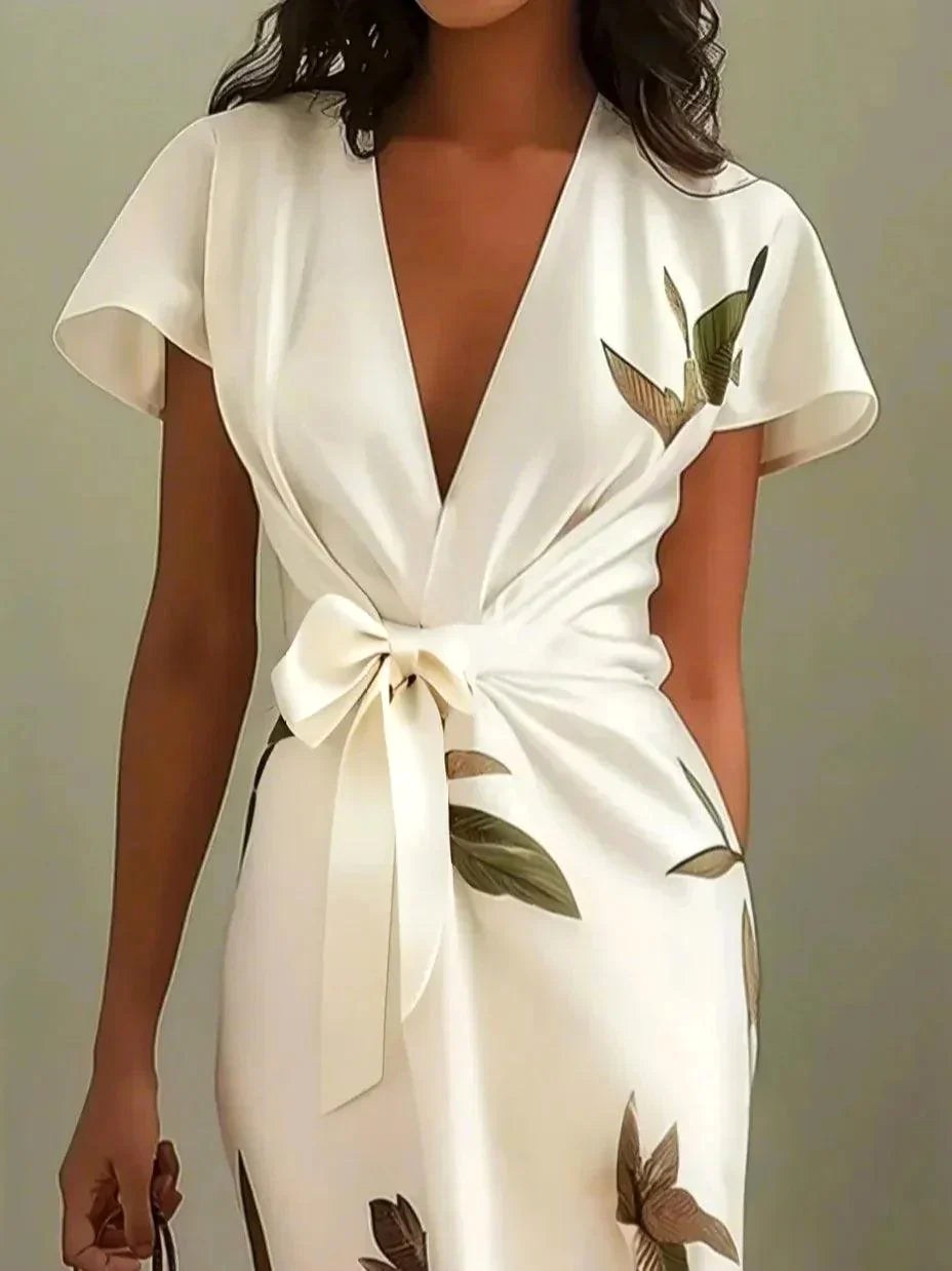Rose | Women's Wrap Midi Dress with V-Neckline - Light Blue