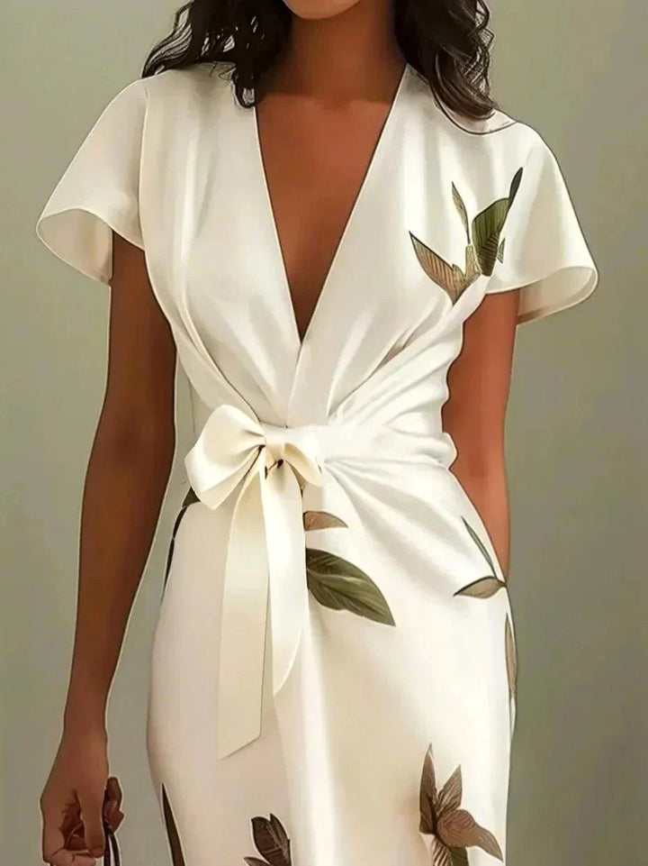 Rose | Women's Wrap Midi Dress with V-Neckline - Light Blue
