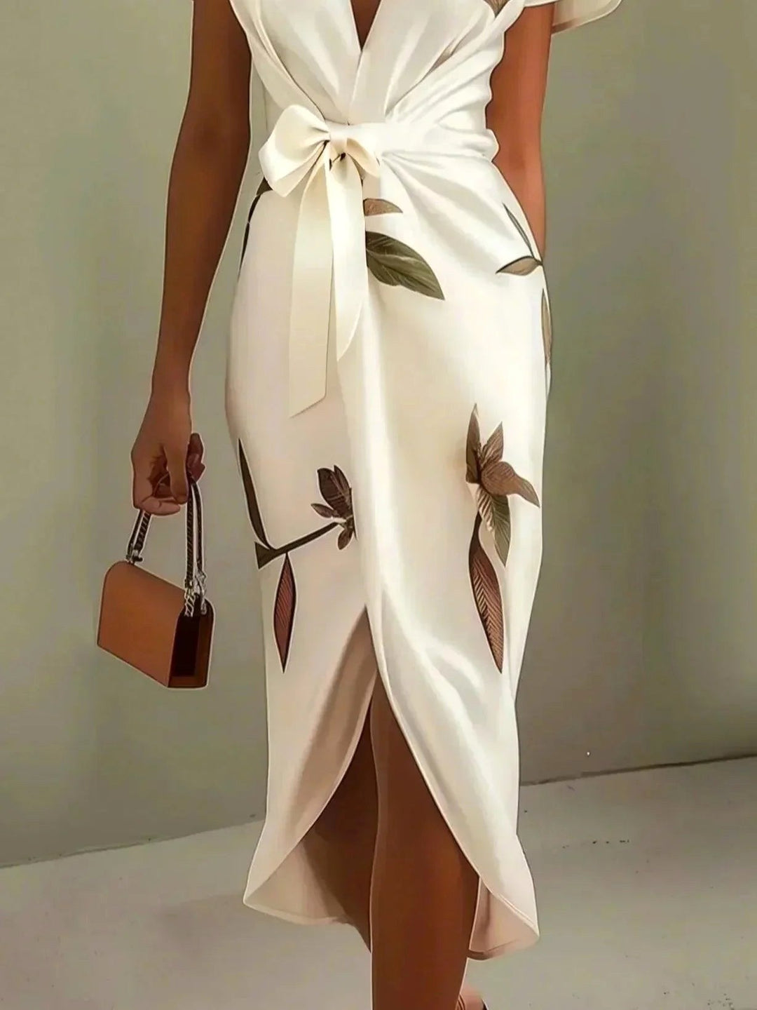 Rose | Women's Wrap Midi Dress with V-Neckline - image 3
