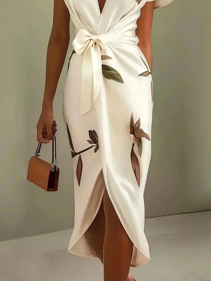 Rose | Women's Wrap Midi Dress with V-Neckline - image 3