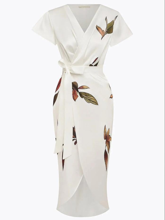 Rose | Women's Wrap Midi Dress with V-Neckline - image 4