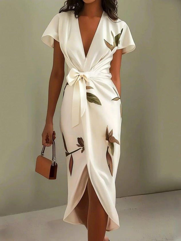 Rose | Women's Wrap Midi Dress with V-Neckline - image 8