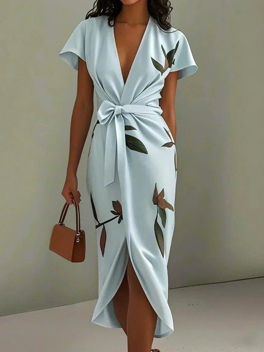 Rose | Women's Wrap Midi Dress with V-Neckline - image 9