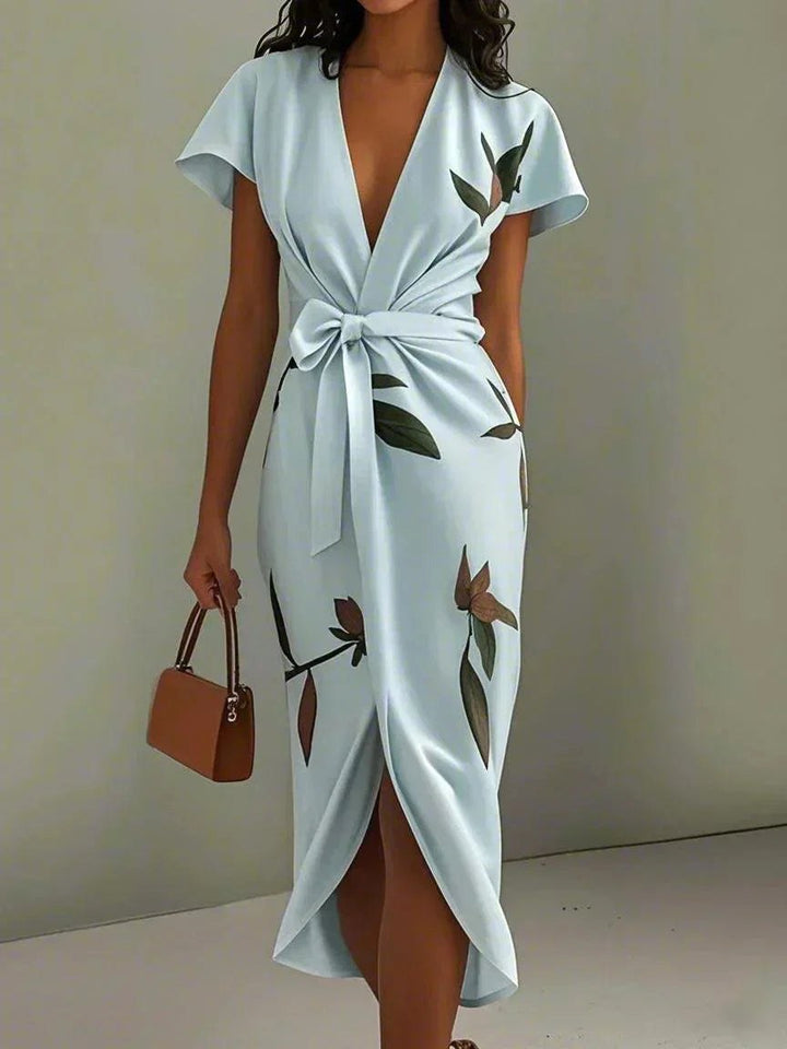 Rose | Women's Wrap Midi Dress with V-Neckline - image 9