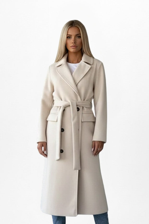 Roseline | Women's Double-Breasted Long Coat, Tailored Autumn Coat | Animated Apparel | Beige