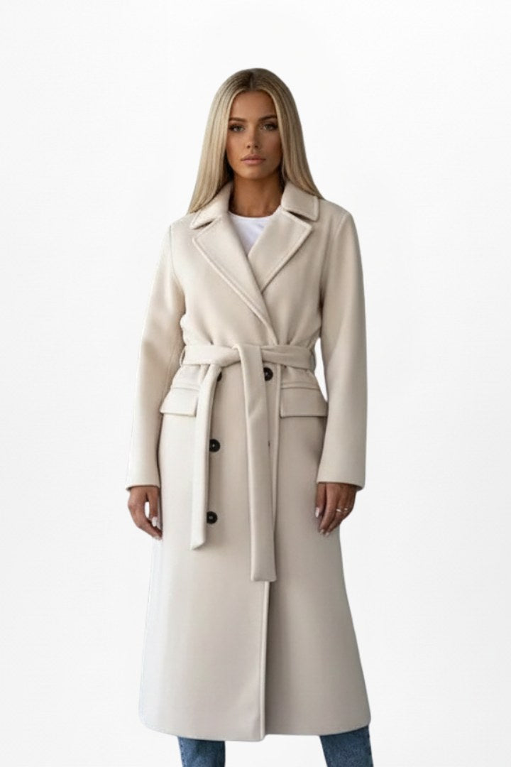 Roseline | Women's Double-Breasted Long Coat, Tailored Autumn Coat | Animated Apparel | Beige