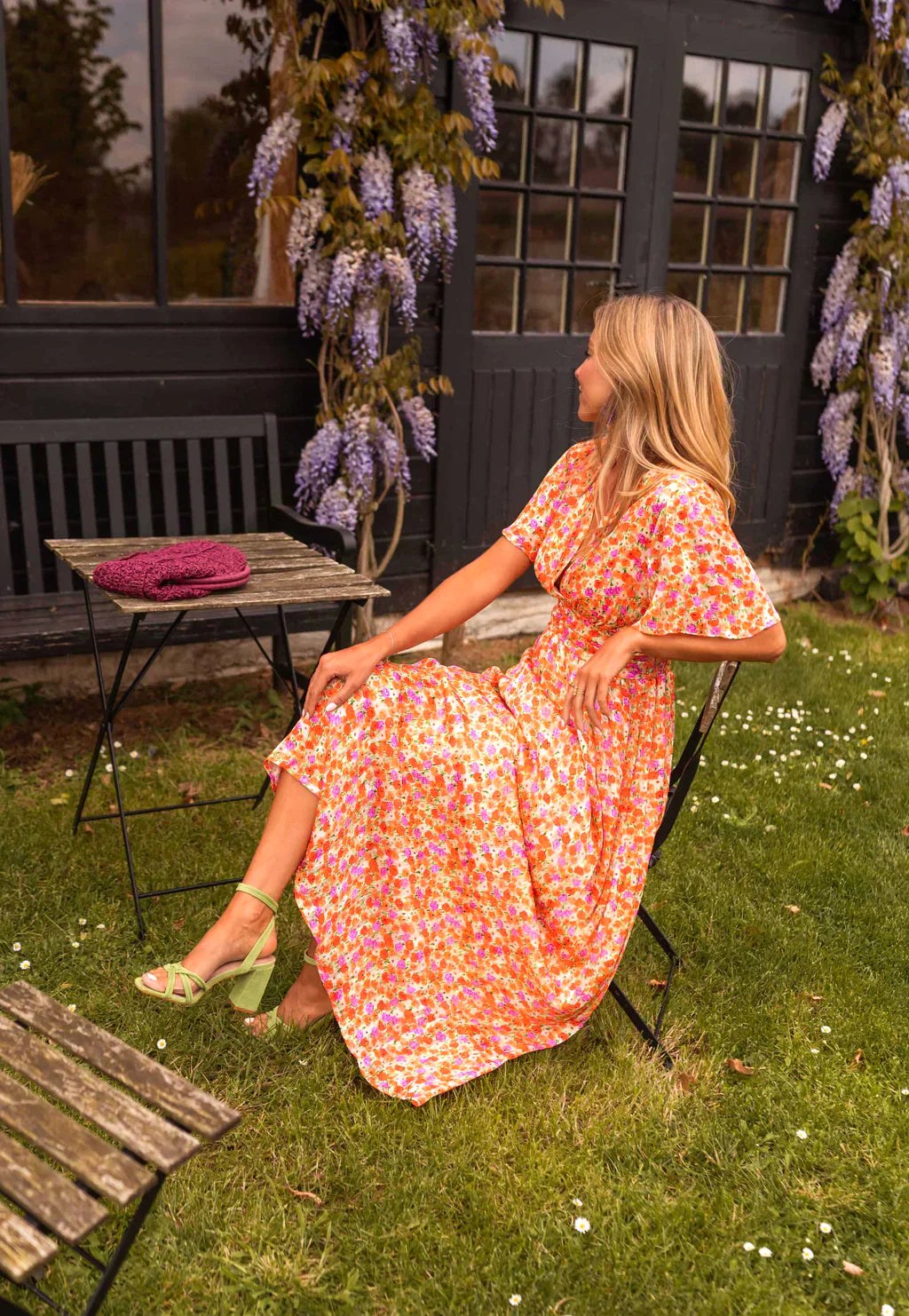 Roselyn | Women's Short Sleeve Floral Maxi Dress - Blue