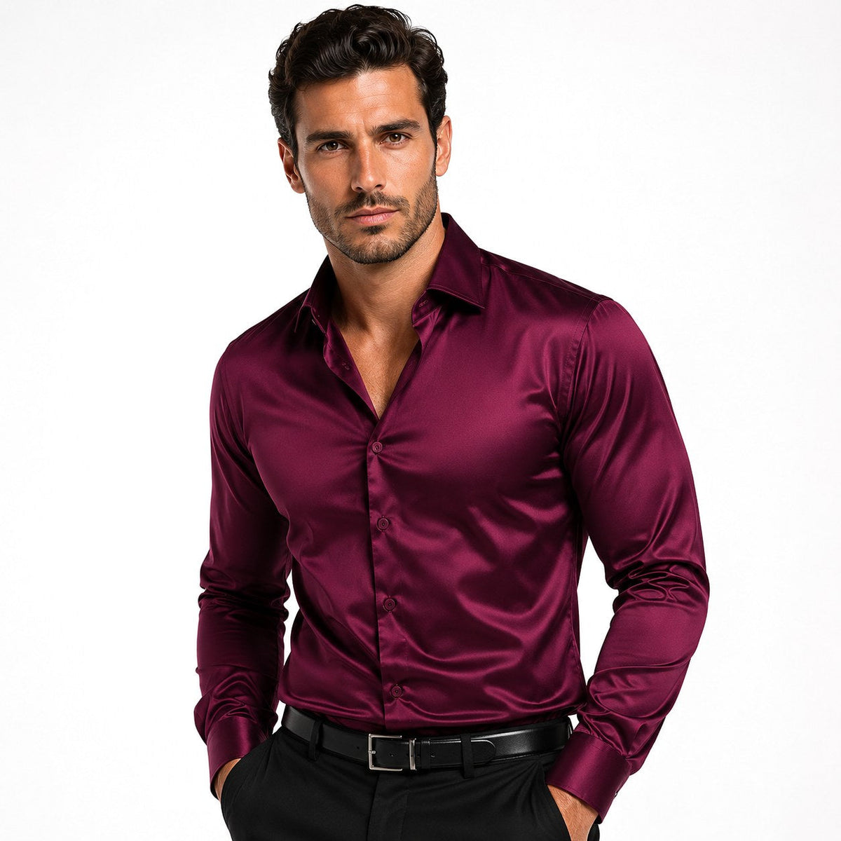 Julian | Men's Long-Sleeve Shirt with Button Front, Smart Casual Dress Shirt | Animated Apparel