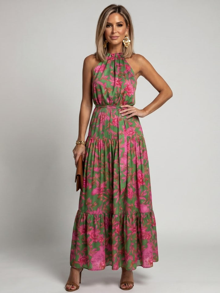 Rowen | Women's Draped Halter Midi Dress - Floral