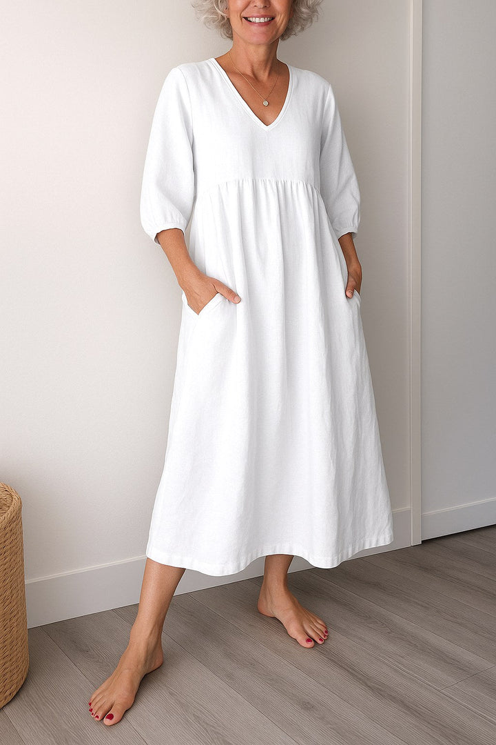 Ruby | Women's Timeless Draped Comfort Dress - White