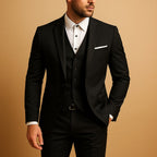 Ryan | Men's Slim Fit Three-Piece Suit with Waistcoat, Tailored Trouser Suit | Animated Apparel | Black