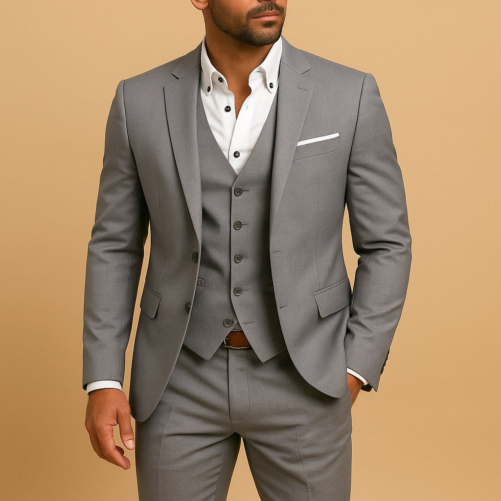 Ryan | Men's Slim Fit Three-Piece Suit with Waistcoat, Tailored Trouser Suit | Animated Apparel | Grey