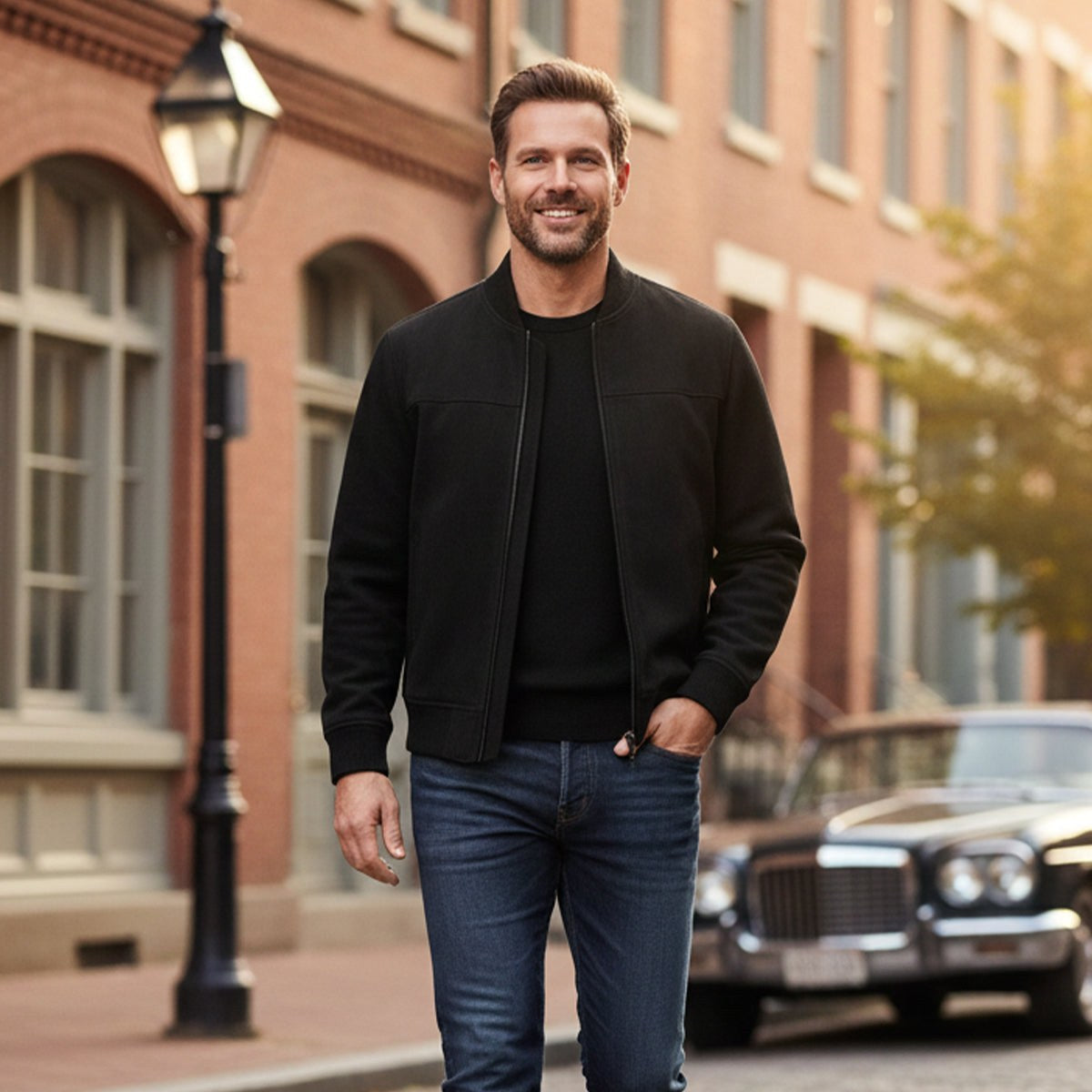 Ryan | Men's Suede Bomber Jacket, Tailored Autumn Jacket | Animated Apparel