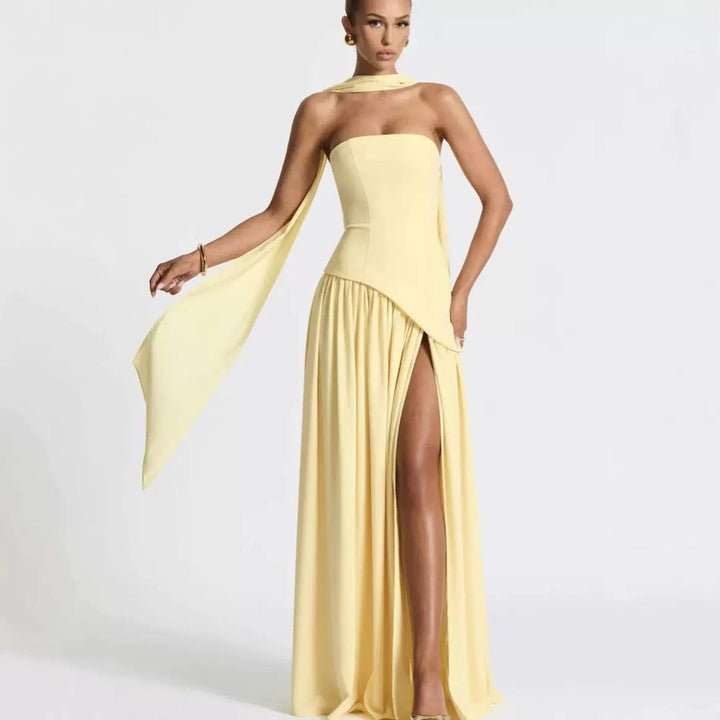 Sabine | Women's Strapless Maxi Dress with Leg Split, Formal Wedding Guest Dress | Animated Apparel | White