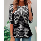 Samantha | Women's Halloween Skeleton Long-Sleeve Top, Festive Graphic Tee | Animated Apparel | Black