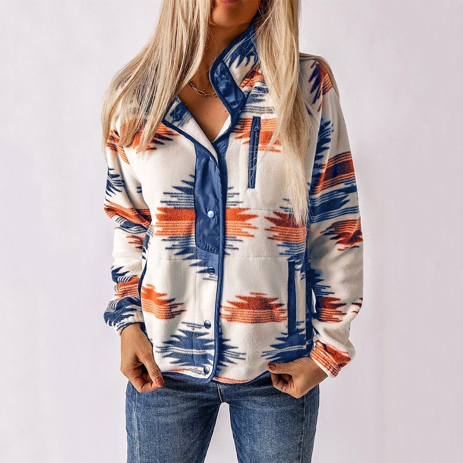 Sandra | Women's Button-Up Jacket, Structured Midweight Jacket | Animated Apparel | Blue