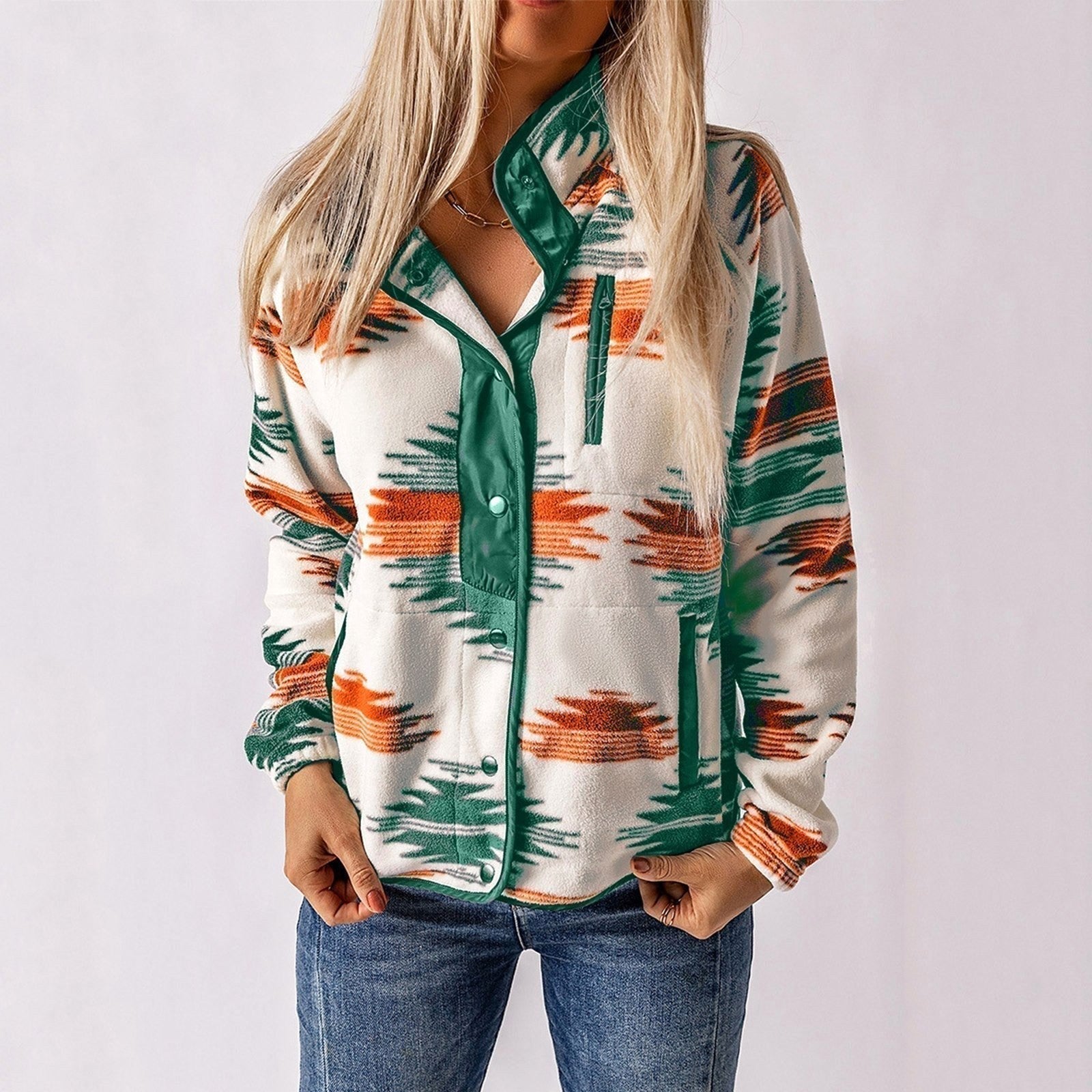Sandra | Women's Button-Up Jacket, Structured Midweight Jacket | Animated Apparel | Green