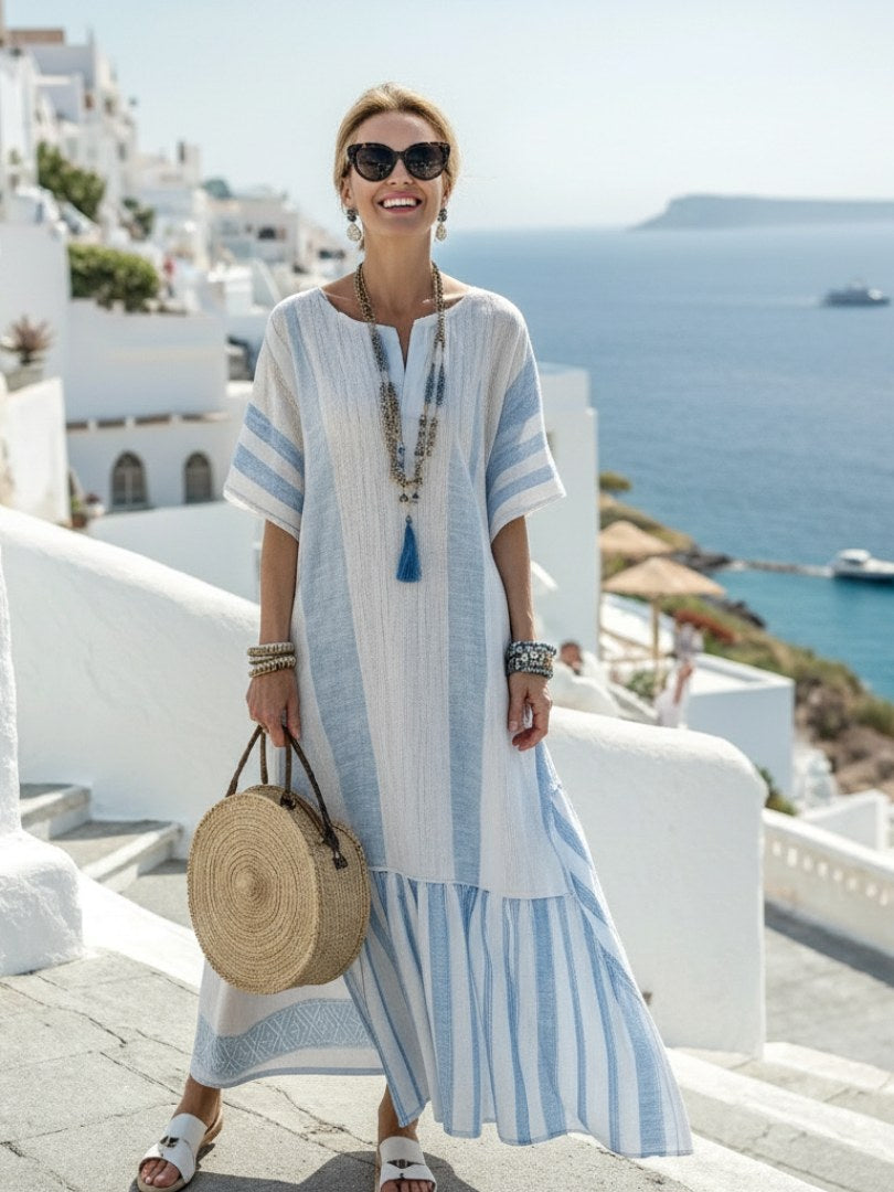 Sandra | Women's Striped Lightweight Maxi Dress - Sky blue