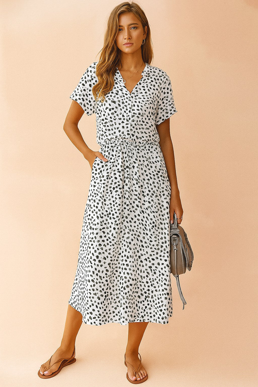 Savannah | Women's Boho Midi Dress with Tie Waist - White