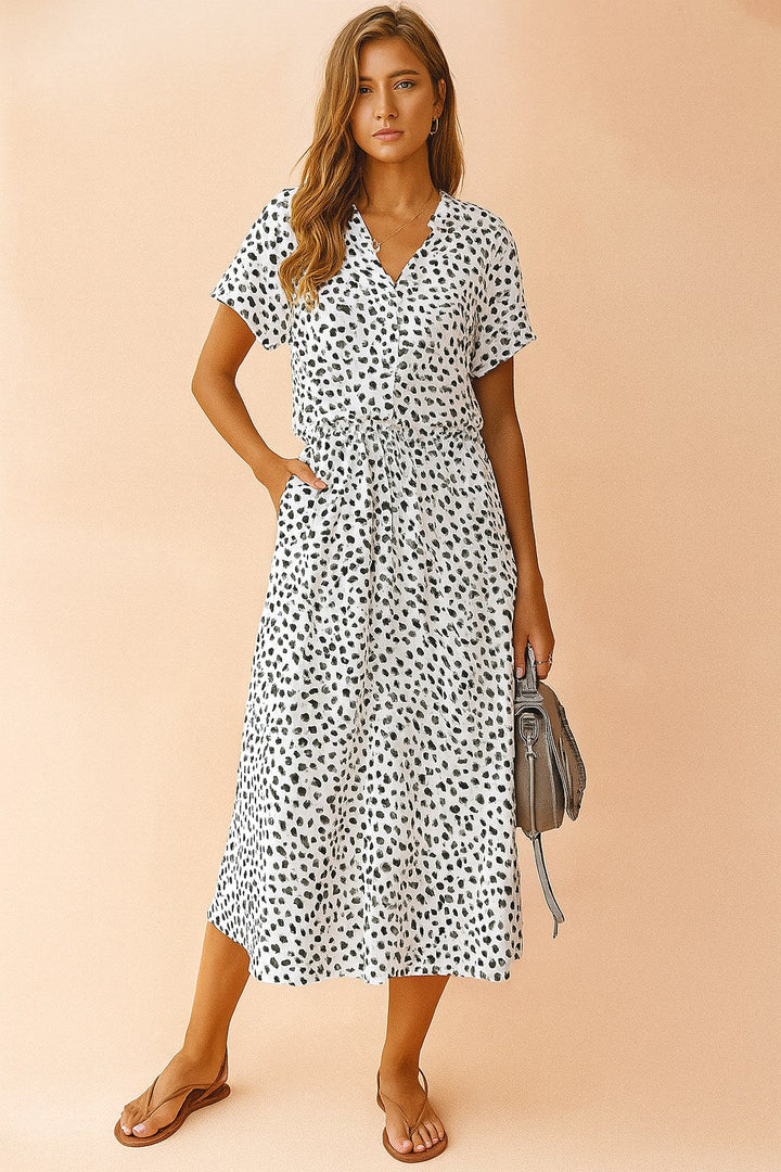 Savannah | Women's Boho Midi Dress with Tie Waist - White