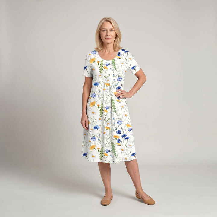 Savannah | Women's Casual Floral Midi Dress - White B