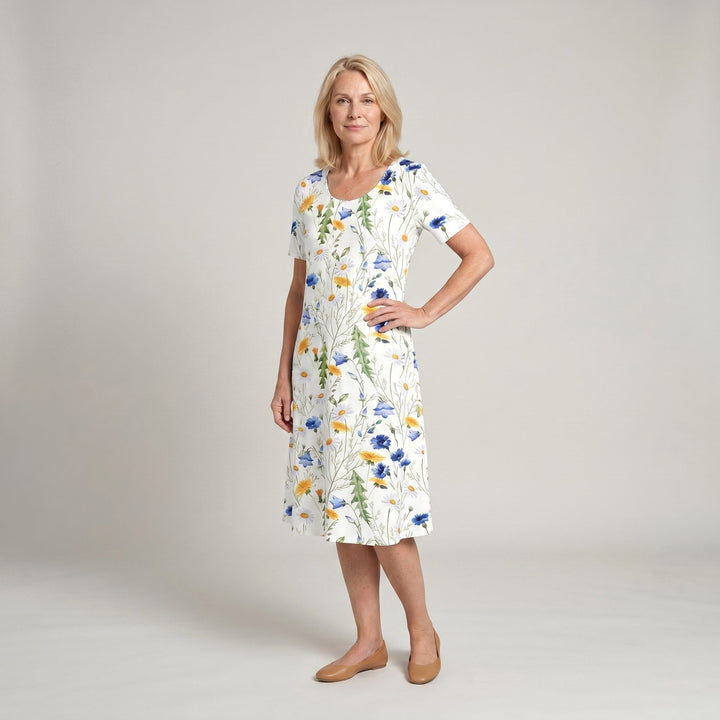 Savannah | Women's Casual Floral Midi Dress - Light Blue